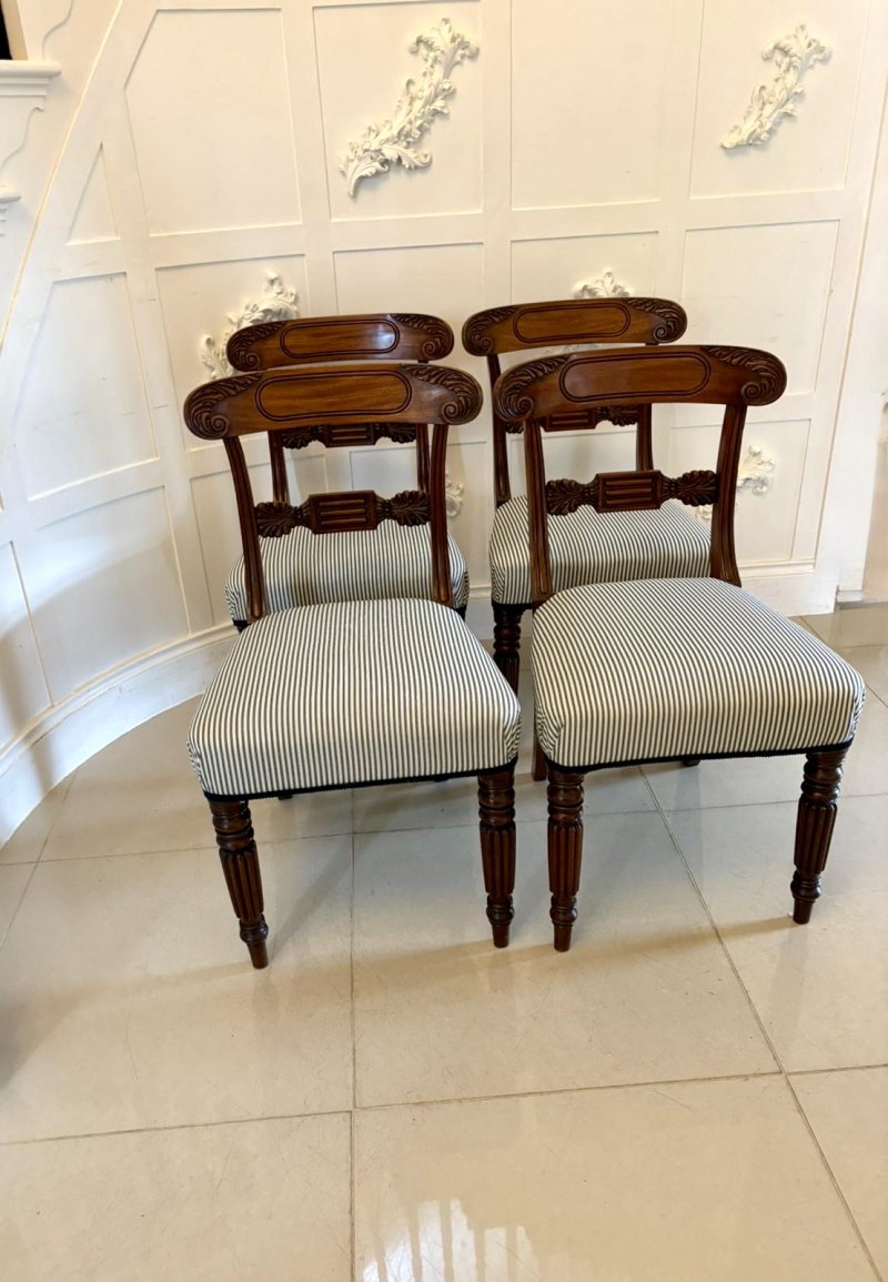 Set of 4 Antique Regency Quality Carved Mahogany Dining Chairs - Image 4